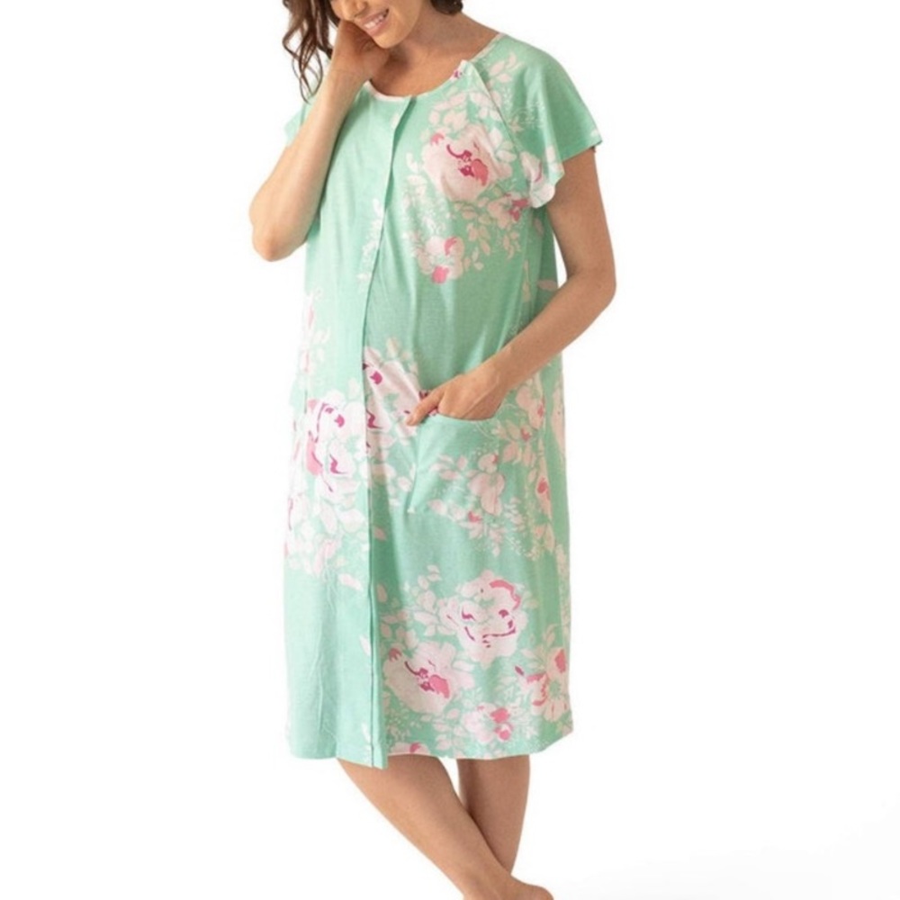 Kindred Bravely Mint Floral Labor and Delivery Gown